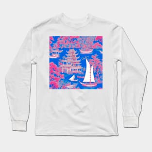 Blue and red traditional chinoiserie Long Sleeve T-Shirt